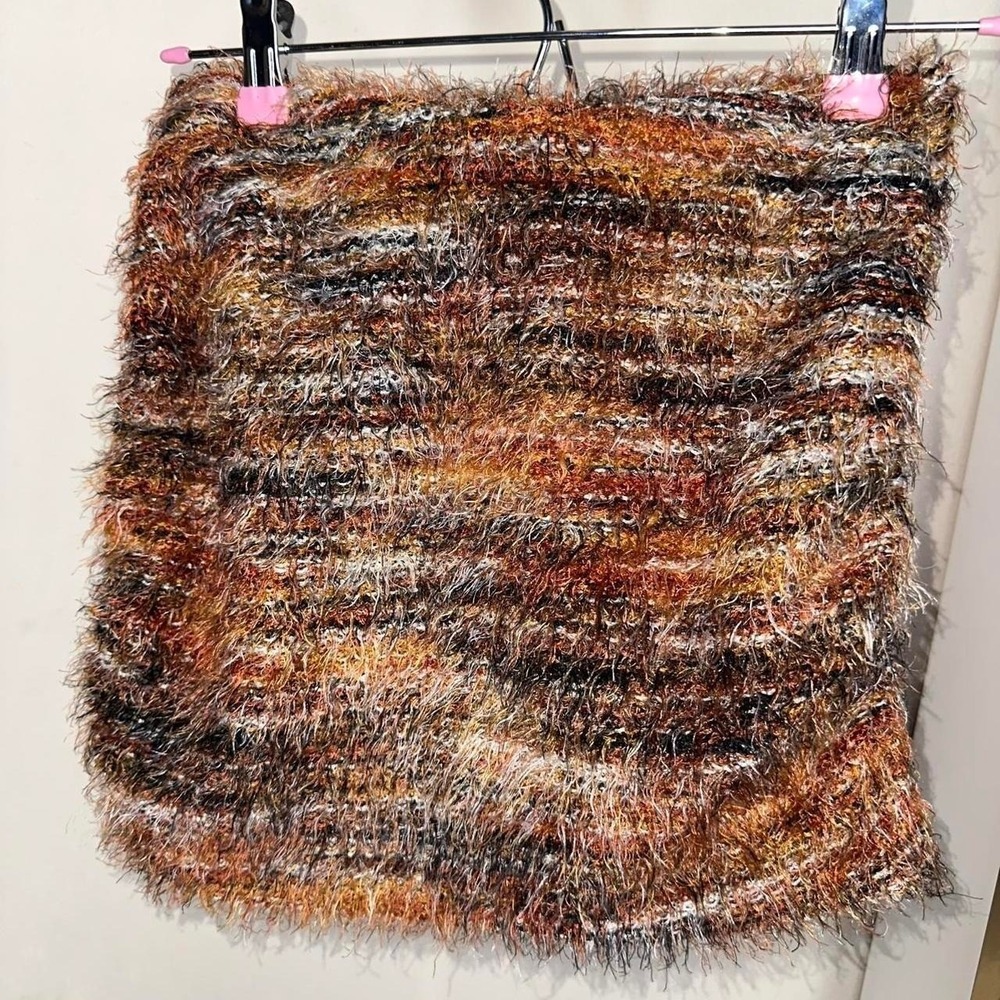 Fuzzy furry tube skirt orange brown stripes